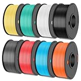 Confezione da 8 filamenti per stampante 3D PLA+ SUNLU, filamento PLA PLUS da 1.75 mm, bobina da 0.25kg, 8 colori, nero+bianco+grigio+verde menta+azzurro cielo+rosso ciliegia+arancio sole+giallo limone