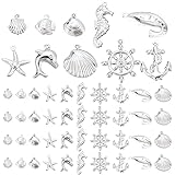 PH PandaHall 200 pz Ciondoli Animali Oceanici, 10 Stili Animali Marini Vita Marina Charms Pesce Sea Horse Shell Anchor Starfish Ciondola Charms per Hawaii Orecchini Collana Bracciale Gioielli