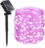 Catena luminosa di 100 microled 10 METRI led ad energia solare con picchetto a pannelli da esterno per albero di Natale decorazioni eventi matrimoni feste BY WISDOM (LUCE ROSA)