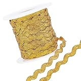 GORGECRAFT 1 Rotolo 27yd/25m Glitter Oro RIC Rac Trim Nastro Onda Cucito Frange Trim 5mm per Cucire Fiori Fare Festa di Nozze Nastro di Pizzo Craft