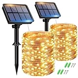 btfarm 2 Pacchi Luci Solari Esterno, 15+2M 150LED Catena Luminosa Esterno Solare, 8 Modalità Impermeabili Filo di Rame Led Lucine Esterno Energia Solare Decorative Per Giardino Albero Patio Natale