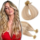 Elailite Extension Capelli Veri Cheratina Lunga Durata 100 Ciocche Meches - 100% Remy Human Hair Balayage Pre Bonded U Tip 40cm 50g #12/#613 Marrone Chiaro/Biondo Chiarissimo