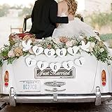 GEBETTER Festone Oggi Sposi a Forma Cuore per Auto Matrimonio, Just Married Striscione Bandierine, Decorazione Auto Matrimonio Casa Esterno Giardino, Addobbi Foto Matrimonio Nozze