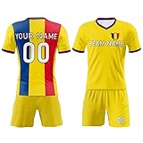 tiansiaben Kit da calcio Romania Jersey scollo a V - Personalizzato Uomo Bambini Ragazzi Calcio T-Shirt Pantaloncini - Regali Maglietta da Calcio - Abbigliamento sportivo da calcio personalizzato -