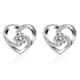 B.Catcher Orecchini a cuore in argento 925 custode dell amore San Valentino zirconi cubici regalo, Argento sterling, Zirconia cubica