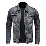 SYDUZAX Giacca di Jeans Uomo Offerte Giacca in Denim Vintage a Maniche Lunghe Tinta Unita Girocollo con Cerniera e Tasche Giacca Elegante Casual Slim Fit Classica in Stile Western