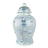 Fine Asianliving Vaso Ginger Jar Cinese in Porcellana Doppia Felicità Blu e Bianco D31xA52cm Barattolo di Zenzero Cinese Vaso Cinese Ceramica Porcellana Porcellana Vaso Decorativo Vaso di Fiori