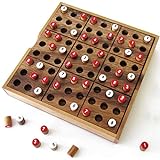 SUDOKU in legno massiccio di acacia, puzzle matematico da 6 anni, 4 livelli di difficoltà da facile a estremo. 81 gettoni colorati. Norme CE, eco-responsabile. Gioco di viaggio, marca LeDélirant