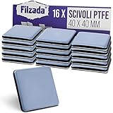 Filzada® 16x Piedini per mobili autoadesivo in Teflon - 40 x 40 mm (quadrato) - Scivoli per mobili professionali/scivoli per tappeti in PTFE (Teflon)