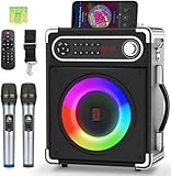 Casse Karaoke con 2 Microfoni Wireless Karaoke Professionale Portatile Bluetooth con LED Altoparlante Amplificato Portatile Impianto Karaoke Supporto TWS/USB/TF/AUX