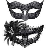 SIQUK 2 Pezzi Maschera Veneziana Coppia Maschera Occhi Veneziane Maschere da Ballo Maschera Mascherata Donna Uomo Maschere Maschera per Halloween Carnevale, Nero