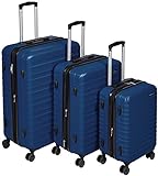 Amazon Basics - Set di trolley rigidi con rotelle girevoli, Set da 3 Pezzi, Blu Marino, 55 cm, 68 cm, 78 cm