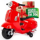 Mini vespa elettrica per bambini con Schienale 6V BABYCAR - Mini Vespa per bambini con acceleratore a pedale con luci e suoni integrati (Rossa)