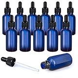 Ulable Bottiglia di vetro da 12 pezzi da 30 ml, bottiglia vuota con contagocce in vetro, per Laboratorio，Olio Essenziale，Aromaterapia(Blu)