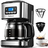 Yabano Macchina Caffe, Macchina Caffe Americano, Programmabile 1.5L Macchina da caffè Americano con Timer, LED Pulsanti Touch, Filtro Permanente per tè e Caffe, 900W, Acciaio Inox