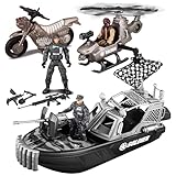 JOYIN 9 pezzi Set giocattoli combat boat e veicoli militari con barca militare realistica mini elicottero moto soldati giocattoli figure d azione e altri accessori