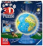 Ravensburger - Puzzle 3D, Globo Night Edition con Luce, Impara la Geografia in Inglese, per Adulti e Bambini 6+ Anni, Idea Regalo, 188 Pezzi