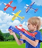 Birshe 4 Pezzi Giocattolo di Aeromobili Aereo Giocattolo Aereo Bambini Aereo con Pistola Catapulta Giochi Giardino Esterno All aperto Interattivi Gioco per Bambini Volanti Regali (Airplane 1)