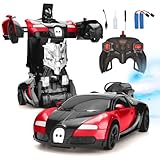 Macchina Telecomandata Robot con funzione spray, Transformable Auto Giocattoli per bambini 4-7 Anni, Macchinina ricaricabile con pulsante deformabile e funzione di rotazione a 360 gradi (rosso)