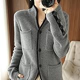 ZXCW 100% Cashmere/Maglione in Lana Autunno/Inverno 2021 Collare Stand-up da Donna Cardigan Casual Knit Tops Coreano Plus Size Giacca Femminile-M,Dark Grey