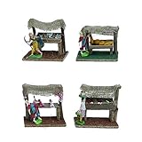 Set 4 pz Ambientazione Casolare Bancarella Presepe Mestieri banco del Mercato per Realizzare Presepi di Natale Napoletano Statuine Pastori in Resina Personaggi Figure Diverse 13 x 8 x h. 13 cm Negozi