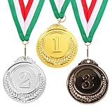 GEBETTER 3pz Medaglie Premiazioni Numeriche, Medaglie Bambini Metallo, Winner Medaglia d’Oro Premi Adulti per Giornata Sport Giochi Feste Compleanno, con Nastro Bandiera Italiana