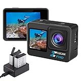 Xilecam Action Cam a Doppio Schermo Fotocamera Impermeabile WiFi 1080P 4*Zoom Macchina Fotografica Subacquea da 131 Piedi (40 m) con Batteria 2X 1050 mAh e Accessori Multifunzionali (L300)