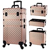 Trolley Make Up 3 in 1 Valigetta Trucchi Valigia Porta Trucchi Trolley Trucco Valigetta Trucco Valigia Make Up Trolley Estetista Valigetta Maniküre Valigetta per Cosmetici,Oro