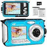 4K Macchina Fotografica Subacquea Con Scheda Micro SD da 64 GB - Fotocamera Subacquea 48 MP Con Autofocus E Doppio Schermo - 3 Metri Fotocamera Subacquea Digitale (2 Batterie Incluse)