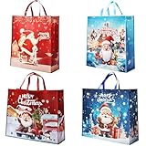 DOJoykey Jumbo Size Gift Bags per Natale: Borse natalizie in tessuto non tessuto con manico 4 pezzi 60 x 55 x 20 cm Borse per la spesa rosse e blu con design festivo per regali di grandi dimensioni