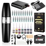 Stigma Tattoo Pen Machine Kit Rotary Set completo con 20 pezzi di cartucce aghi Alimentatore Inchiostro per tatuaggi con scatola di plastica per principianti e tatuatori, Nero