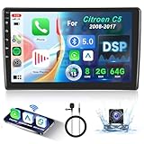 【8 Core 2+64G】Hodozzy Carplay Stereo Auto per Citroen C5 2008-2017, 10 Pollice Android Autoradio con Android Auto/WiFi/GPS/RDS/FM/BT/DSP+Telecamera Retromarcia