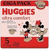 Huggies Ultra Comfort, Pannolini Taglia 5 (11-25 Kg), Design Disney, Pacco Scorta, 126 Pz