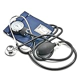 Belmalia Sfigmomanometro Aneroide con Stetoscopio Doppio, Pera, Manometro, Bracciale, Borsa per Servizio di Emergenza, Medico, Consultazione, Blu Nero