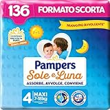 Pampers Sole e Luna Pannolini Maxi, Bambini Unisex, Taglia 4 (7-18 kg), 136 Pannolini