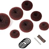 Keiby Citom - Set per chignon, 7 pezzi, per chignon a ciambella, con 5 elastici per capelli, 20 forcine per capelli chignon, per acconciature, chignon, set per capelli per bambine e donne (marrone)