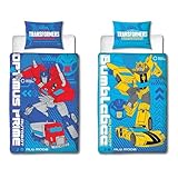 Character World Transformers Optimus Prime Bumblebee - Set copripiumino singolo per bambini, reversibile, 2 lati, con federa coordinata, design Charges