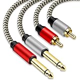 Cavo da 2 x 6,35 mm a 2RCA, doppio jack stereo TS da 1/4 di pollice maschio a 2 RCA maschio adattatore splitter per cavo audio stereo con custodia in PVC e treccia in nylon 0.5M