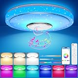 OGVDOE 48W Plafoniera LED Soffitto Dimmerabile Ø30CM Lampada da Soffitto RGB con Altoparlante Bluetooth Plafoniera LED RGB con Telecomando e Controllo APP per Bagno Soggiorno Camera da Letto