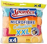 Spontex - Microfibra Collezione XXL - 4 Microfibre XXL - Multiuso - 38 x 36 cm - Efficace solo con acqua - Elimina il 99% dei batteri