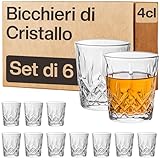 6 Bicchieri da Shot in Vetro da 4cl - Lavabili in Lavastoviglie - Stabili Grazie alla Base Spessa - Design Vintage tipo Whisky