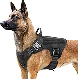 rabbitgoo Pettorina Cane Tattica, Pettorina Militare Gilet Regolabile, Non-Pull Imbracatura Doppio Gancio in Metallo Anti-Tiro per Pastore Tedesco, Labrador in Addestramento, Passeggiate(M, Nero)