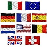 10 Pezzi Bandiere Nazionali.150x90 cm Bandiere del Mondo con Anelli Durevole.Bandiera Europa,Italia,Germania,Spagna,Olanda,Belgio,Francia, Svizzera,USA,UK.Per Esterni Appendere,Decorazione d interni