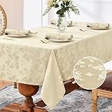 Romanstile tovaglia antimacchia 300x150 cm tovaglia grande rettangolare per 8-12 posti tovaglie Jacquard decorativa del tavolo per esterni, feste di compleanno, banchetti (1 pezzo, beige, 210 GSM)