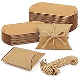 SOGUDE 50 Pezzi Scatole Cuscini Carta Kraft Vintage, con Corda di Canapa scatoline regalo, Facile Assemblaggio Scatola Regalo Cartone, per Feste Laurea Compleanno Matrimonio Fai da Te Regalo Scatola