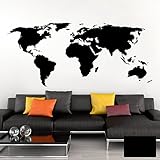 Grandora Adesivo Murale Mappamondo Terra Globo I Nera (BxH) 120 x 53 cm I Soggiorno Adesivo Parete Muro Tatuaggio Mondo Mappa del Atlante Camera da Letto W698