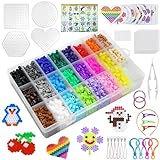 Perline a Fusione 6300 Pezzi Perline da Stirare Set, 24 Colori a Fusione Kit Creativo Fai da Te, Set di Perline da Stirare con Glitter da 5 mm, 5mm Perline Fusibili con Scatola di Smistamento