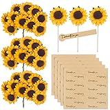 BETESSIN 100pz Girasoli Finti Piccoli con Stelo per Decorazione 90pz Etichette Adesive per Bomboniere Regalo Compleanno Matrimonio Festa Artigianato Fai da Te