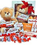Confezione Regalo Cioccolate Kinder - Nutella - Raffaello - con Orsacchiotto di Peluche Marrone per gli Anniversari, San Valentino. [IAMI]