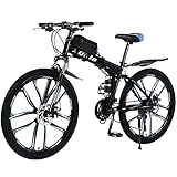 Mountain bike pieghevole da 26 pollici, con doppio assorbimento degli urti, telaio in fibra di carbonio con borsa per bicicletta, freni a disco, bici a sospensione completa perfetta (blu)